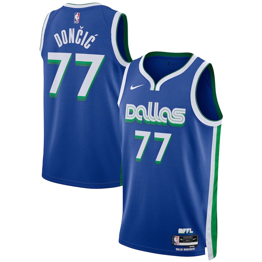 Men Dallas Mavericks 77 Luka Doncic Nike Blue City Edition 2022-23 Swingman NBA Jersey